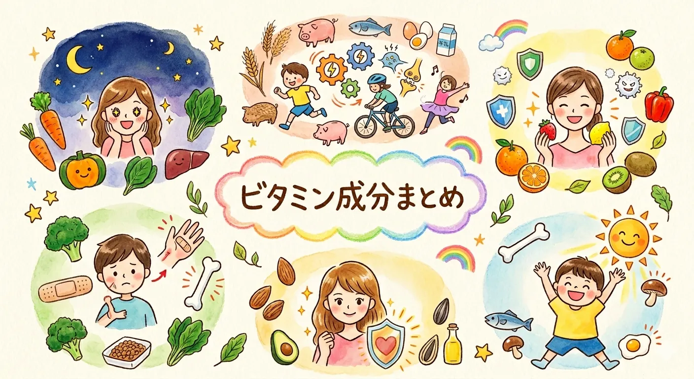 ビタミン成分まとめ【登録販売者試験対策】B1・B2・B6・B12・A・Dの欠乏症と過剰症を薬剤師が解説